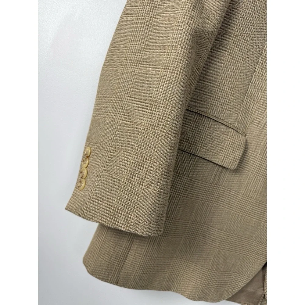 JoS A Bank Jacket Mens 42R Plaid Sport Coat Silk‎ Wool Blend Light Brown